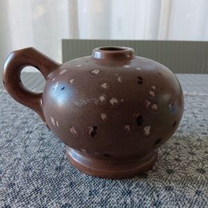 Vintage 1982 Handcrafted Pottery Vase with Handle